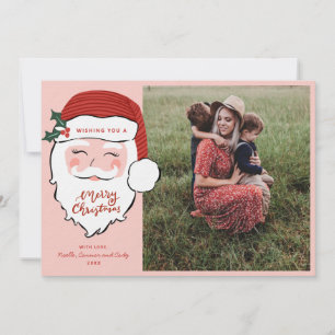 Cheerful Santa Face   Pink Christmas    Photo  Holiday Card