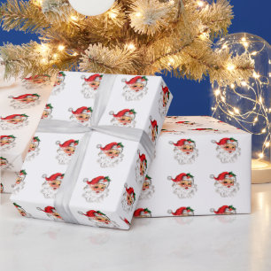 Cheerful Santa face wrapping paper