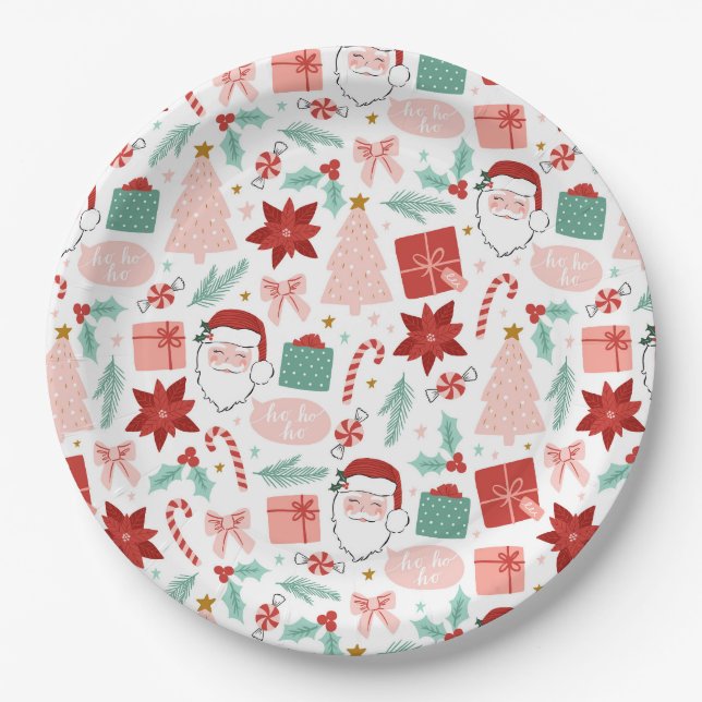 Cheerful Santa | Merry Christmas  Paper Plates (Front)