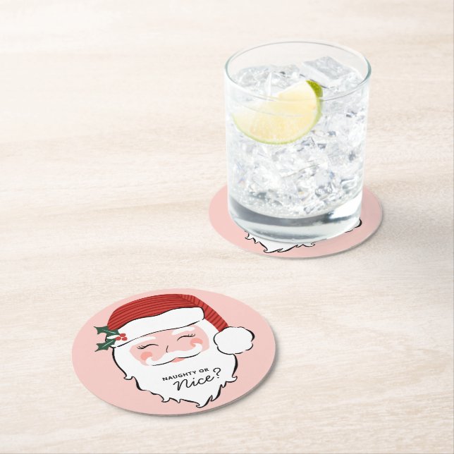 Cheerful Santa | Naughty or Nice  Round Paper Coaster (Insitu)