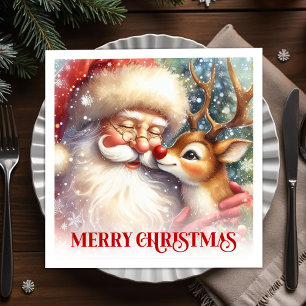 Cheerful Santa Rudolph Christmas Table Napkins