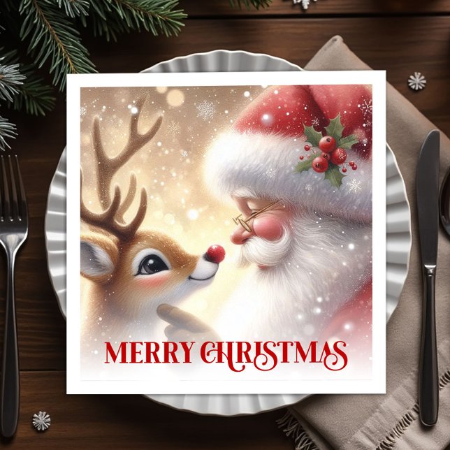 Cheerful Santa Rudolph Holiday Dinner Napkins Xmas (Cheerful Santa Rudolph Holiday Dinner Napkins Christmas)