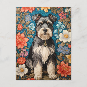 Cheerful Schnauzer William Morris Inspired Floral Postcard