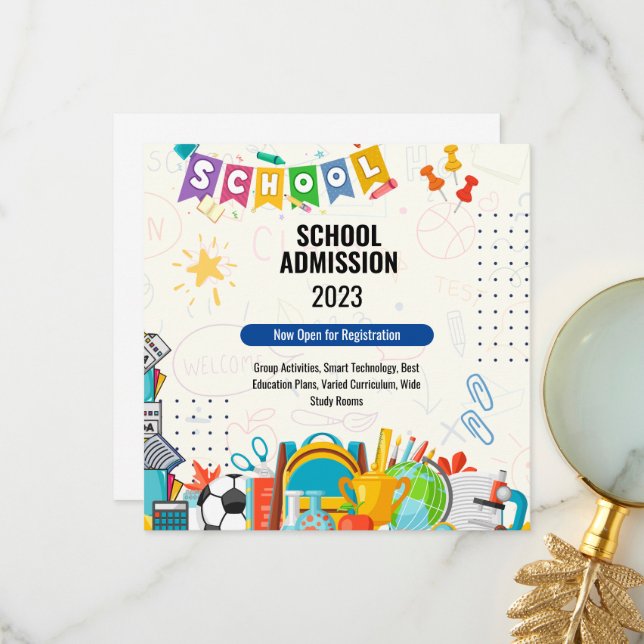 Cheerful School Admission Invitation Note Card (Front/Back In Situ)