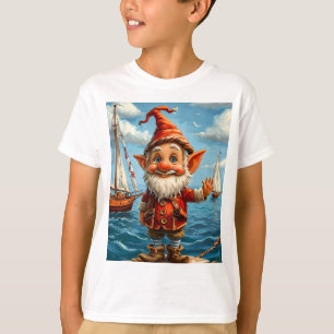 Cheerful Sea Gnome: Greeting at the Pier.  T-Shirt