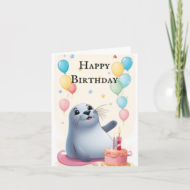Cheerful Seal Wishes: Birthday Card (Front)