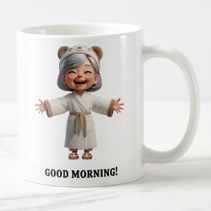 Cheerful Senior Citizen in a Cosy Robe Coffee Mug