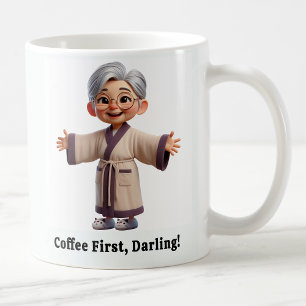 Cheerful Senior Citizen in a Cosy Robe Coffee Mug