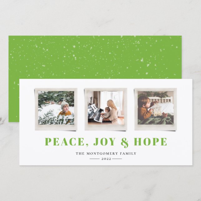 Cheerful Sentiments Snapshot Green Holiday Card (Front/Back)