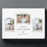 Cheerful Sentiments Snapshot Photo Plaque<br><div class="desc">Cheerful sentiments snapshot photo plaque. Features,  3 framed photos with scrapbook style washi tape accents,  two template text lines for your message and names with heart detail in black on white colour background.</div>