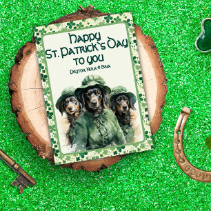 Cheerful Shamrock Trio Irish Pups St. Patricks Day Holiday Card