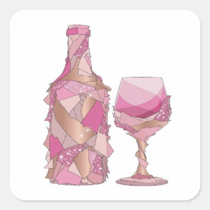 Cheerful Silver PINK GLASS AND BOTTLE Craft Square Sticker