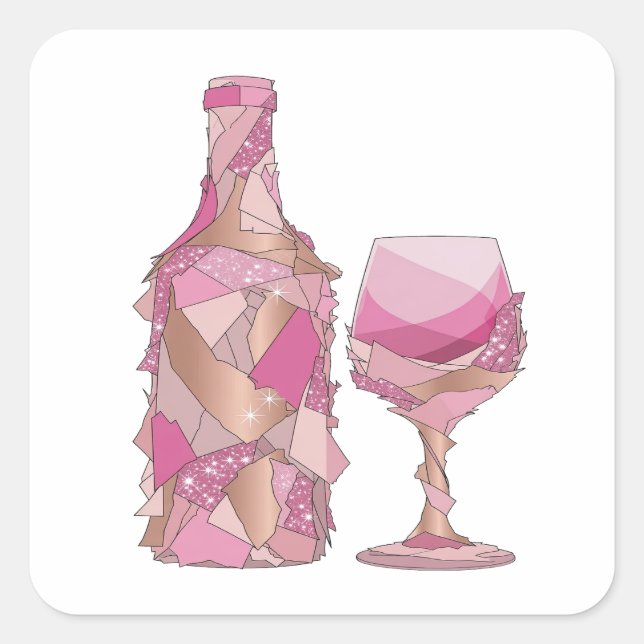 Cheerful Silver PINK GLASS AND BOTTLE Craft Square Sticker (Front)
