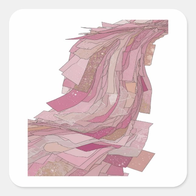 Cheerful Silver PINK GLITTERING PAPER FLOWERS Square Sticker (Front)