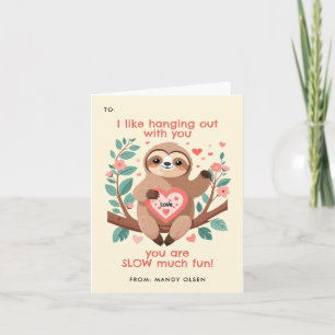 Cheerful Sloth Pun Classroom Valentine's Day Note Card