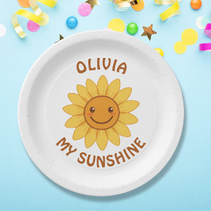 Cheerful Smiling Sunflower "My Sunshine" Paper Plate