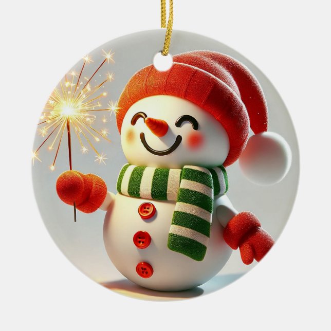 Cheerful Snowman Ceramic Tree Decoration (Front)