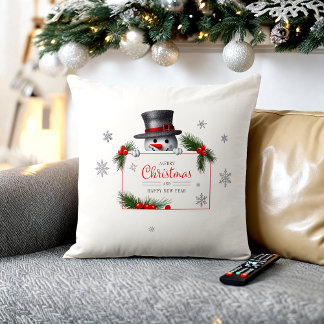 Cheerful Snowman Christmas New Year Greeting  Cushion