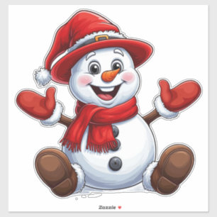 Cheerful Snowman Dressed In Red With Hat