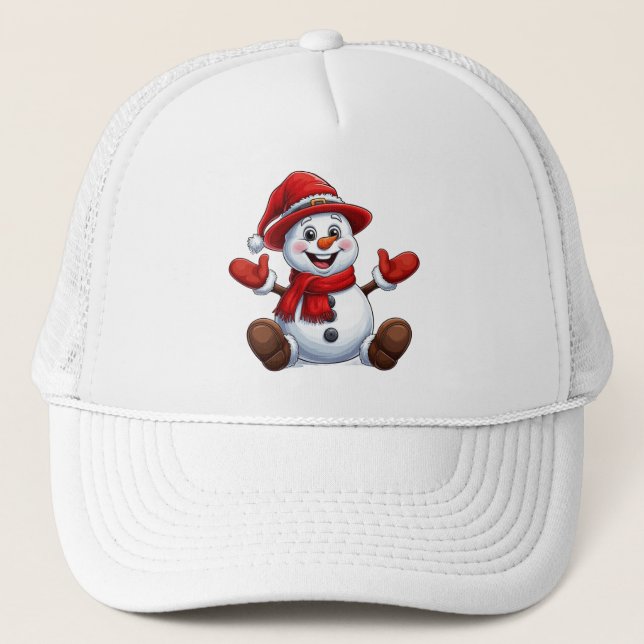 Cheerful Snowman Dressed In Red With Hat (Front)