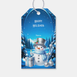 Cheerful Snowman in a Snowy Forest Gift Tag