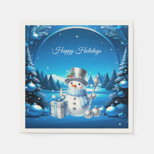 Cheerful Snowman in a Snowy Forest Napkin