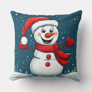 🎅 Cheerful Snowman in Santa Hat & Scarf ❄️ Cushion
