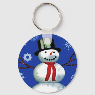 cheerful snowman in top hat key ring