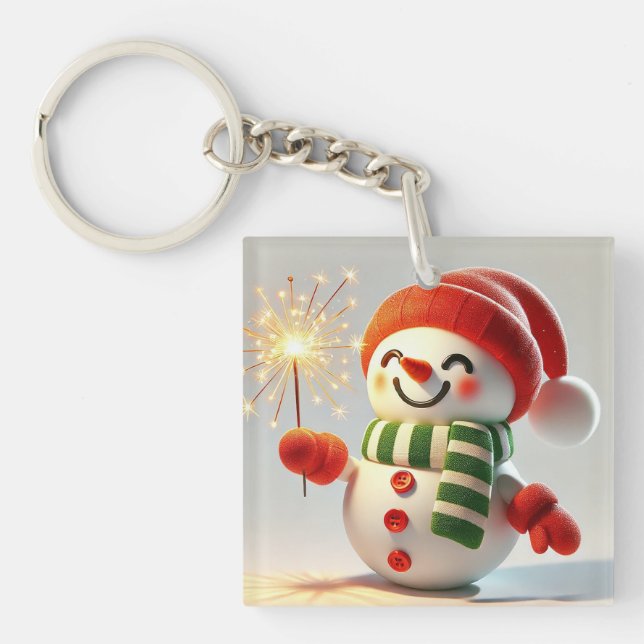 Cheerful Snowman Key Ring (Front)