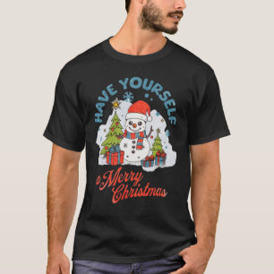 Cheerful Snowman Merry Christmas Design T-Shirt