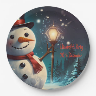 Cheerful Snowman Party Invitation  - Festive Card. Paper Plate
