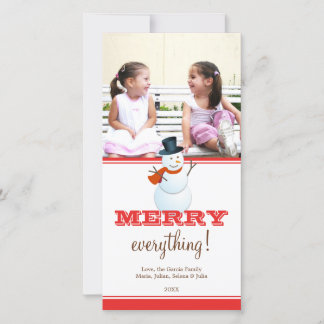 Cheerful snowman red white Christmas holiday photo Card