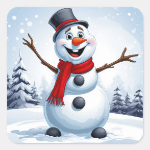 Cheerful Snowman Square Sticker