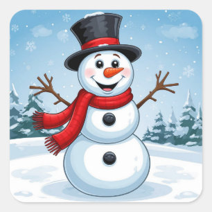 Cheerful Snowman Square Sticker