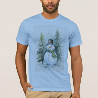 Cheerful snowman standing in a snowy winter T-Shirt