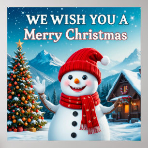 Cheerful Snowman Wishing a Merry Christmas Poster
