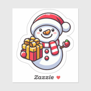 Cheerful Snowman With a Colourful Gift