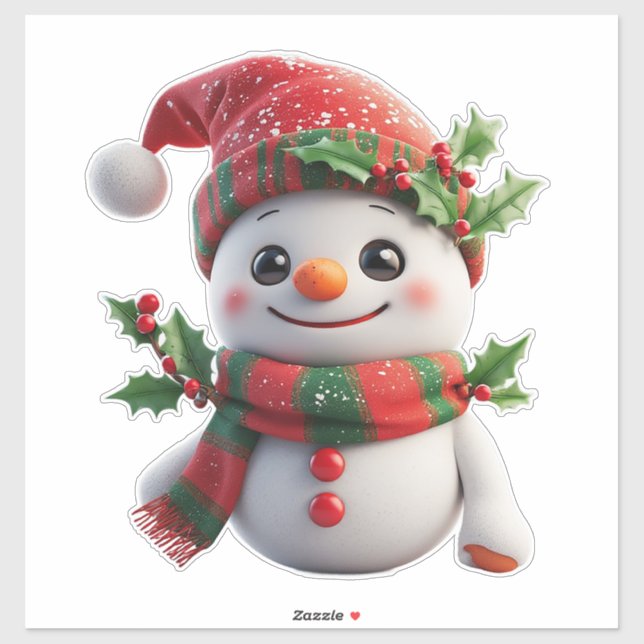 Cheerful Snowman With Santa Hat (Sheet)