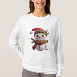 Cheerful Snowman With Santa Hat T-Shirt