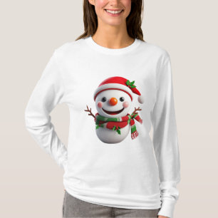 Cheerful Snowman With Santa Hat T-Shirt