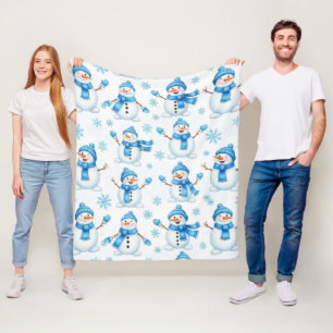 Cheerful Snowmen and Blue Snowflakes – Winter Fleece Blanket
