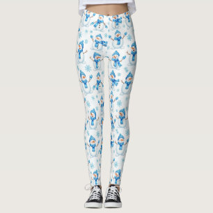 Cheerful Snowmen and Blue Snowflakes – Winter Leggings