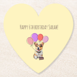 Cheerful Soft Butter Yellow Sweet Corgi Birthday Paper Coaster