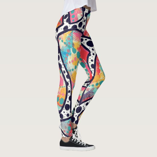 Cheerful Spots, Dots and Funky Lines Original Art Leggings (Right)