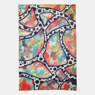 Cheerful Spots, Dots and Funky Lines Original Art Tea Towel