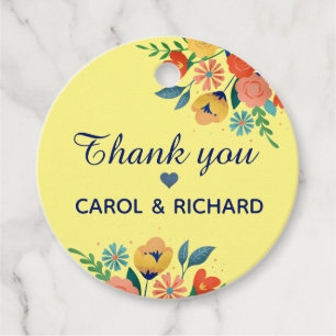 Cheerful Spring Floral Yellow Custom Thank You Favour Tags