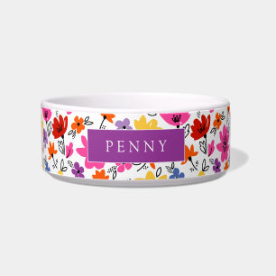 Cheerful Spring Flowers Personalised Dog Bowl