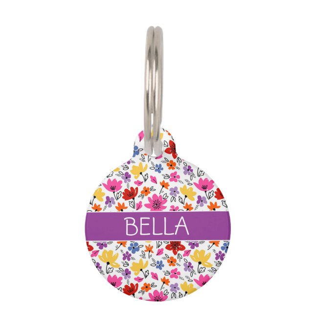 Cheerful Spring Flowers Personalised Pet ID Tag (Front)