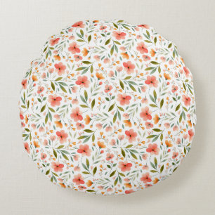 Cheerful Spring Peach Flowers Round Cushion