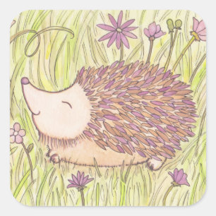 Cheerful Springtime Hedgehog Square Sticker
